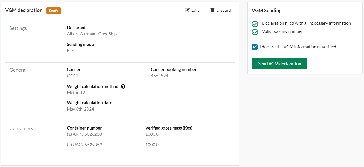 VGM declaration in BuyCo