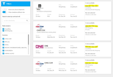 vessel schedule screenshot